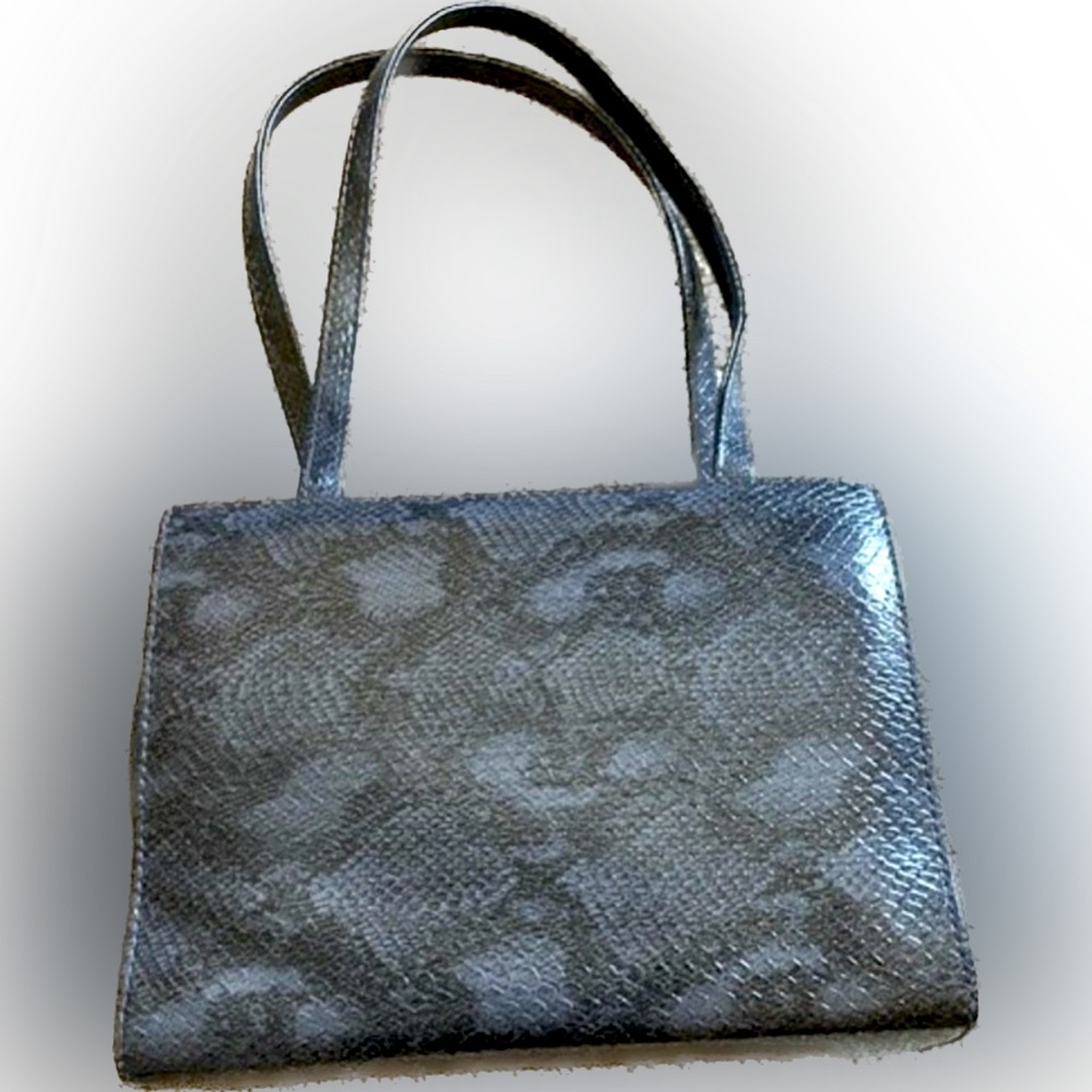 VTG ULTA SM GRAY BLACK LEATHER HAND BAG PURSE LEATHER BAG PURSE EMBOSSED SNAKE